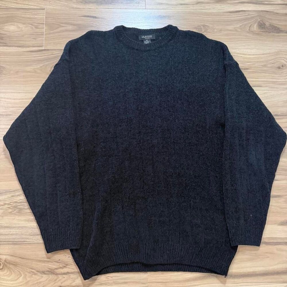 Vintage 90s Murano Italy Black Acrylic & Wool Knit Sweater Size XL